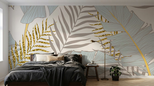 Design E0601 — Papier peint Palmier Tropical Doré Luxe - Collection 1 — Novomur