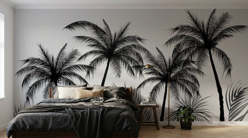 Design E0999 — Papier peint Palmier Tropical Noir et Blanc — Novomur