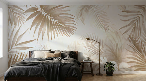 Design F0167 — Papier peint Palmier Tropical Doré Luxe - Collection 1 — Novomur