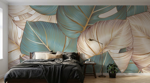 Design F0744 — Papier peint Palmier Tropical Doré Luxe - Collection 1 — Novomur
