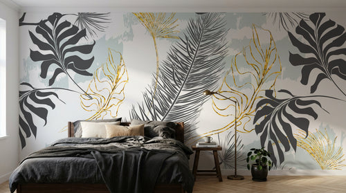 Design SK0700 — Papier peint Palmier Tropical Doré Luxe - Collection 1 — Novomur