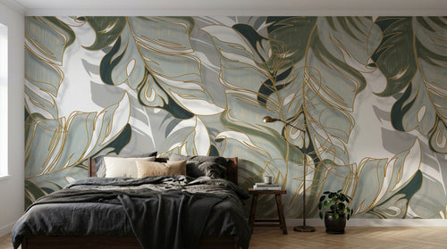 Design SK0995 — Papier peint Palmier Tropical Doré Luxe - Collection 1 — Novomur