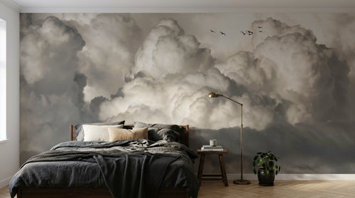 Design SL0576 — Papier peint Nuages cumulus gris oiseaux ciel — Novomur