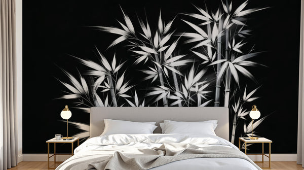 variant:A0013 | chambre_05_headboard — Foret Equatoriale Noir — papier peint Novomur