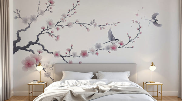 variant:A0214 | chambre_05_headboard已做 — Cerisier du Japon Gris Perle — papier peint Novomur