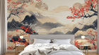Design A0549 — Papier peint Cerisier Rouge Encre Asiatique — Novomur