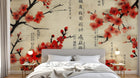 Design A0574 — Papier peint Cerisier Rouge Encre Asiatique — Novomur