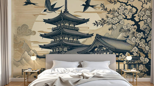 Design A0579 — Papier peint Mont Fuji et Hokusai — Novomur
