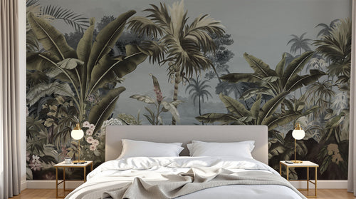 Design E0157 — Papier peint Palmier Tropical Vert - Collection 3 — Novomur