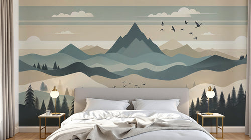 Design F0632 — Papier peint Paysage Montagne Minimaliste - Collection 2 — Novomur