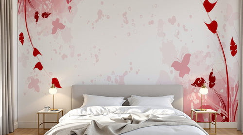 Design FC086 — Papier peint Floral abstrait eclaboussures rouge rose — Novomur