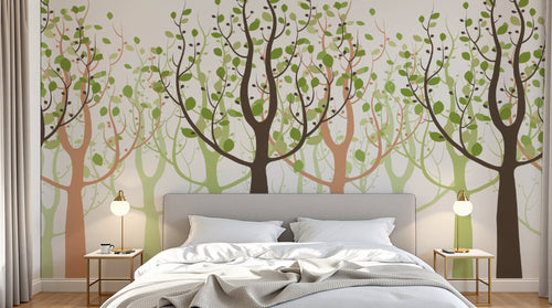 Design FC146 — Papier peint Foret stylisee arbres feuillage rond — Novomur