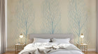 Design FC153B — Papier peint Arbres stylises corail bleu fond beige — Novomur
