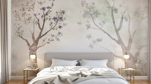 Design FC176 — Papier peint Arbres en fleurs violettes pastel doux — Novomur