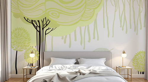 Design FC220 — Papier peint Arbres stylises tourbillon vert pale — Novomur
