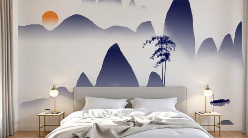 Design FC381 — Papier peint Paysage encre montagnes karstiques bambou — Novomur