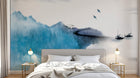 Design FC519 — Papier peint Paysage encre montagne bleue barques — Novomur