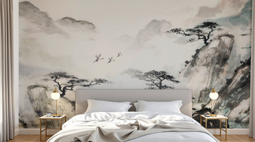 Design FC570 — Papier peint Pins montagnes brumeuses style chinois — Novomur