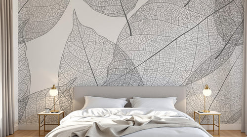Design FC627 — Papier peint Feuilles transparentes nervurees gris — Novomur