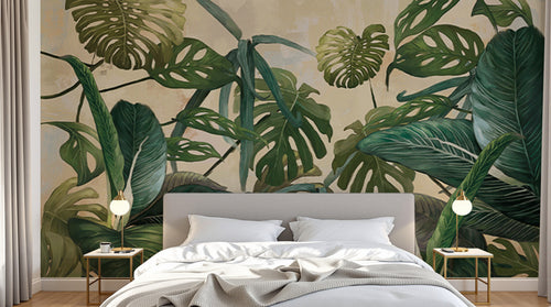 Design L0005 — Papier peint Feuillage tropical dense monstera — Novomur
