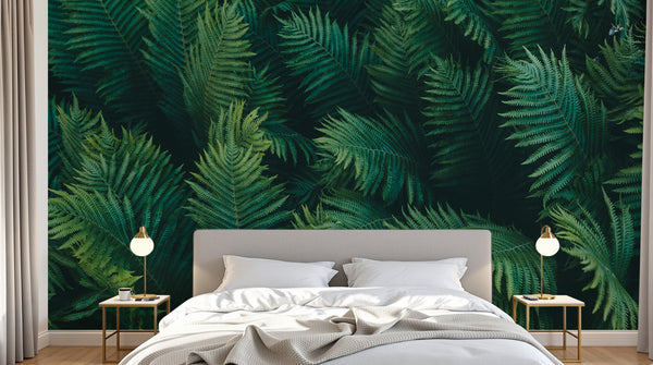 Papier peint Botanique Feuilles Sombres - Sur mesure
