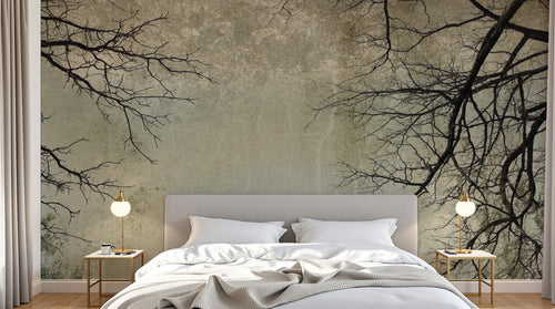 Design L0344 — Papier peint Branches nues fond gris vintage — Novomur