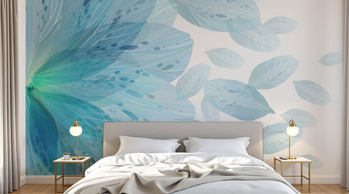 Design L0354 — Papier peint Grande fleur bleue eclatee turquoise — Novomur