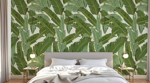 Design L0476 — Papier peint Pattern feuilles bananier vert repete — Novomur