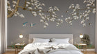Design L0506 — Papier peint Magnolias oiseaux et rocher fond gris — Novomur