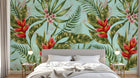 Design L0519 — Papier peint Pattern tropical oiseaux paradis fond bleu — Novomur