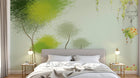 Design L0604 — Papier peint Arbres griffonnes vert cage oiseaux — Novomur
