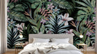 Design L0654 — Papier peint Pattern jungle hibiscus orchidees fond marine — Novomur