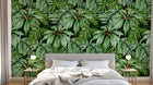 Design L0697 — Papier peint Pattern feuilles palmees vert dense — Novomur
