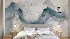 Design L1129 — Papier peint Encre fluide abstraite vol oiseaux — Novomur