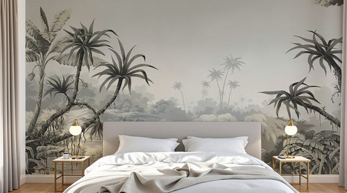 Design SD0032 — Papier peint Palmier Tropical Noir et Blanc — Novomur