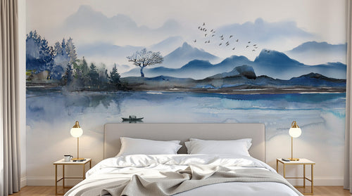 Design SD0489 — Papier peint Asie Encre Bleue — Novomur