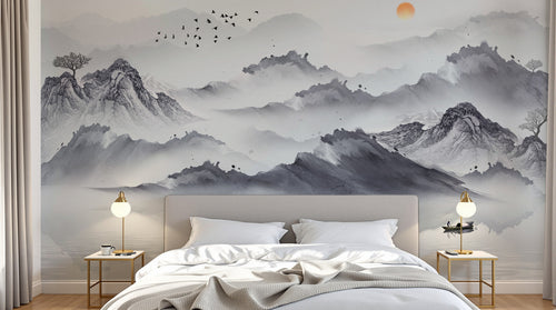 Design SK0087 — Papier peint Asie Encre Noire Montagne — Novomur
