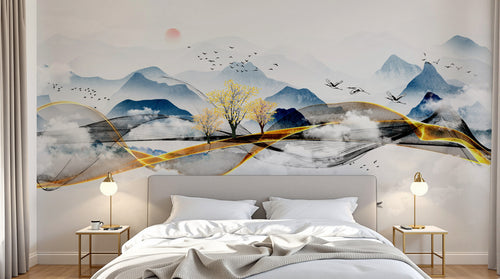 Design SK0133 — Papier peint Asie Encre Bleue — Novomur