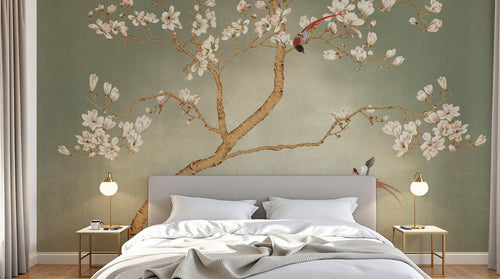 Design SK0166 — Papier peint Magnolia & Oiseaux — Novomur