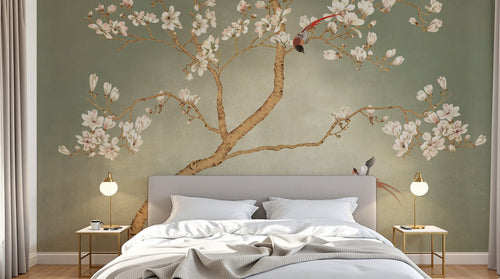 Design SK0166 — Papier peint Magnolia & Oiseaux — Novomur