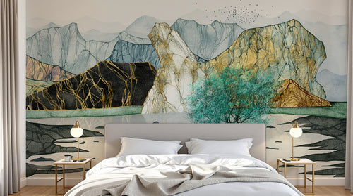Design SK0926 — Papier peint Paysage Montagne Minimaliste - Collection 1 — Novomur