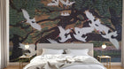 Design SL0002 — Papier peint Grues blanches sous pin peinture asiatique — Novomur