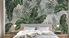 Design SL0086 — Papier peint Feuilles tropicales fond marbre gris — Novomur