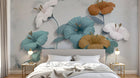 Design SL0089 — Papier peint Hibiscus 3D bleu marron aquarelle — Novomur