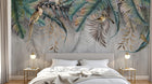 Design SL0140 — Papier peint Bananiers palmes oiseaux fond beton — Novomur