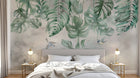 Design SL0173 — Papier peint Monstera cascade oiseaux fond marbre — Novomur