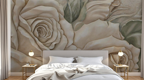 Design SL0189 — Papier peint Roses creme relief 3D peint main — Novomur