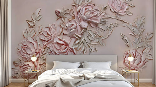Design SL0238 — Papier peint Roses ruban relief 3D rose pale — Novomur