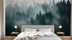 Design SL0241 — Papier peint Foret pins brumeuse oiseaux photo — Novomur