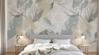 Design SL0257 — Papier peint Feuilles stencil vintage beige bleu gris — Novomur